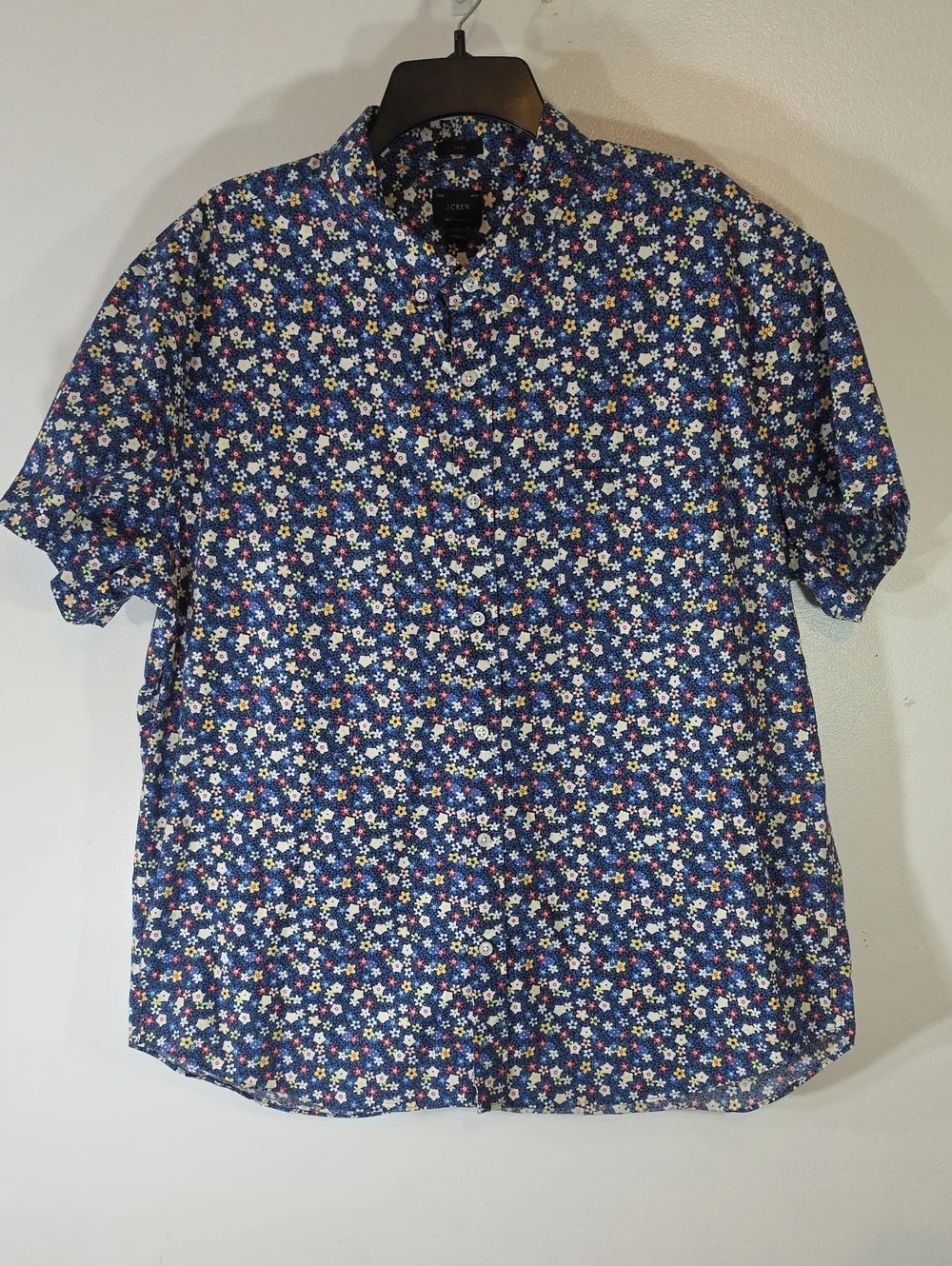 J Crew Men's Short-Sleeve Navy Floral Button-Up Slim Shirt XXLarge